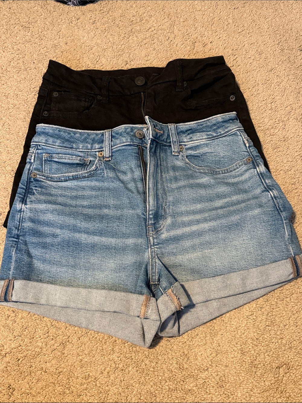 Black and Light Blue Women’s Denim Shorts (American Eagle)